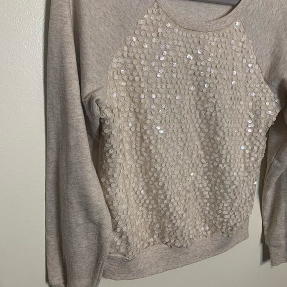 Iris Basic Cream Sequins Crew Neck Sweatshirt Top - Picture 3 of 9